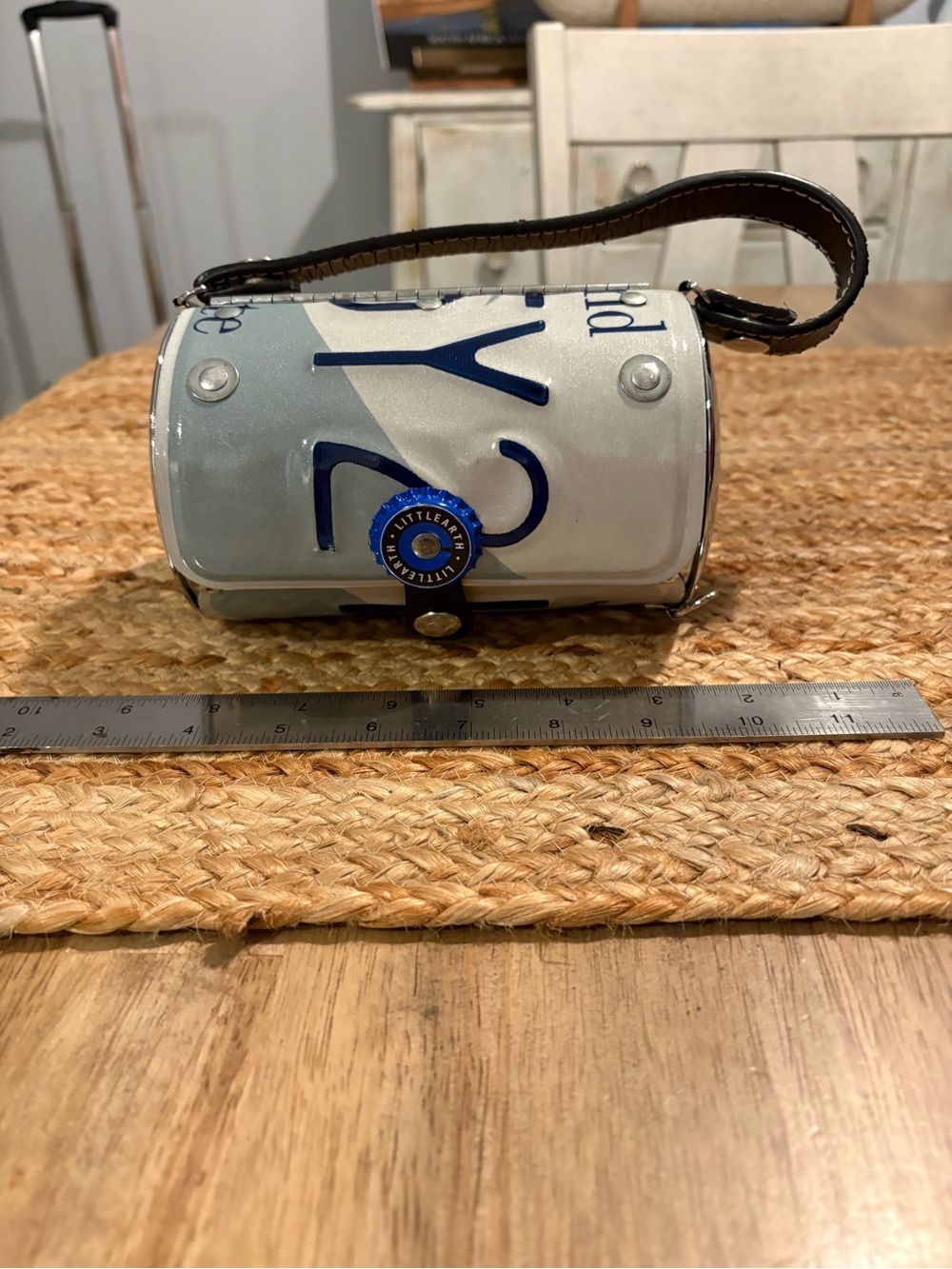 Unique White & Blue RI license plate mini purse